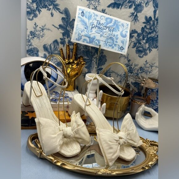 🆕 LOEFFLER RANDALL 🧿 NWOB Carmen Cream Moiré Bow Sandal, Sz 9 - Picture 3 of 12